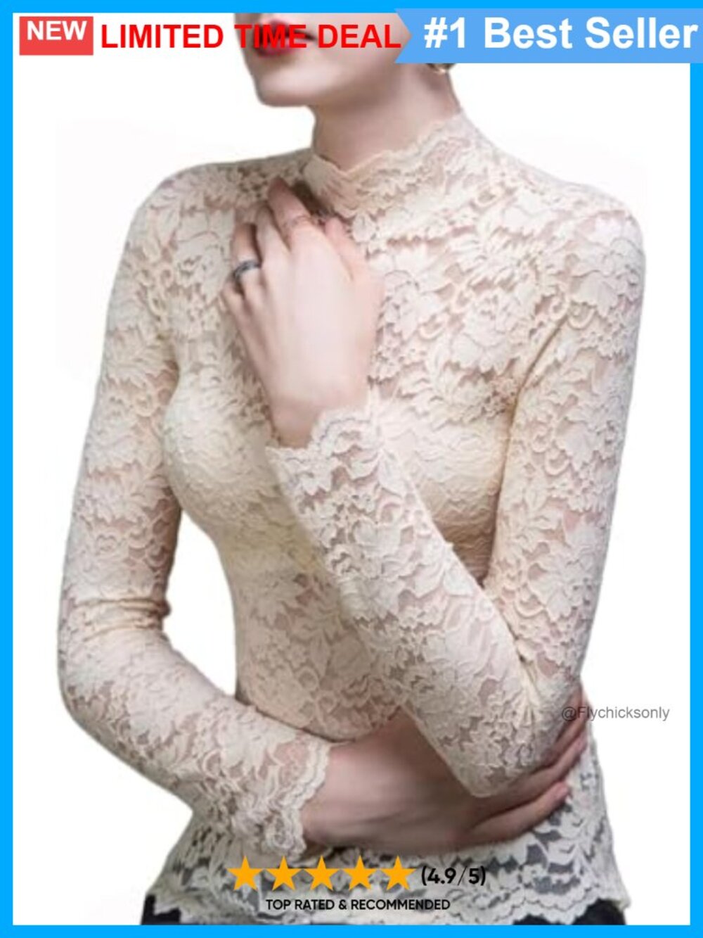 Floral Lace Long Sleeve Turtleneck Sheer Mesh Blouse